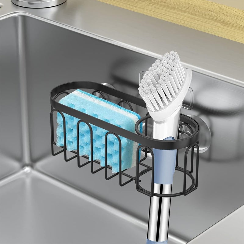 Yazoni 2-in-1 Sponge Holder for Kitchen Sink, Suction Cup Sponge Rack Kitchen Caddy, No Drill Rustproof Sink Organizer Holder for Place Dishwashing Brush Soap (Black) - Image 5